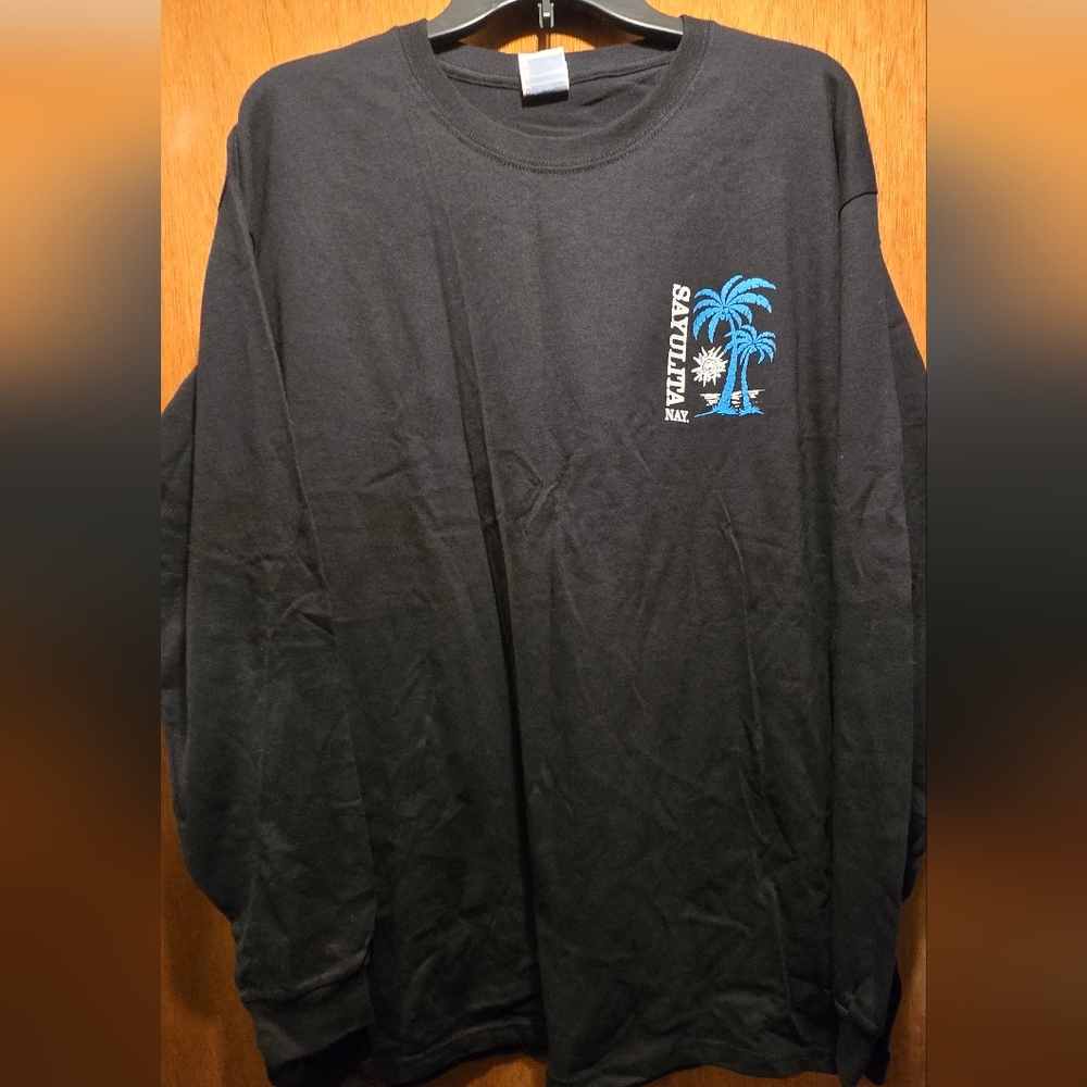 Yazbek Black Long Sleeve Tee with Blue Palm Sayulita Nay Design Collectible SzXL - Picture 2 of 7